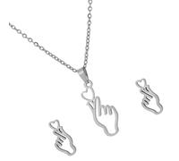 ZwaitL Unico Orecchio Monili Del Pendente Della Collana Mano Cuore Gesto Orecchio Borchie In Acciaio Inox Texture Per Gli Individui Delle Donne Alla Moda Simbolo, Misura unica, come descritto, come