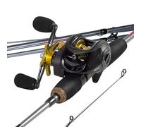 ZWCSHUU Canna da Pesca combinata 1,7 m Canna da Casting in Fibra di Carbonio e Mulinello da baitcasting Max Drag 8 kg for spigole Set Combinato di Canna(1.7m And Left Hand,Yellow)