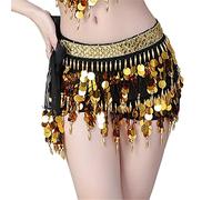 ZWEBY Donne Paillettes Cintura Perline Frange Danza del ventre Cinture Monete Sciarpa all'anca per donne e ragazze (Colore : Gold, Size : One Size)