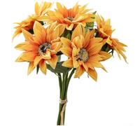 ZWEquipint Bouquet di girasoli artificiali in materiale PU per la decorazione domestica, composizione floreale senza tempo per soggiorno centrotavola e (arancione basso)