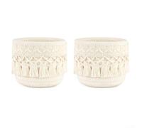 ZWEquipint Cesto portaoggetti rotondo in tessuto, 10 x 10 x 10 cm, organizer in corda di cotone con design con nappe, vassoio compatto da scrivania per uso domestico, confezione da 2 (bianco)