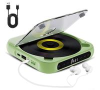 ZWEquipint Lettore CD portatile, batteria ricaricabile e riproduzione wireless/cablata, lettore di dischi compatto per uso domestico in viaggio in auto, dispositivo musicale leggero (verde)