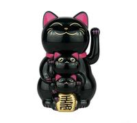 ZWEquipint Maneki Neko - Decorazione a forma di gatto portafortuna a energia solare, con movimento automatico, per casa, negozio, ufficio, senza batteria, con base rossa (nero)