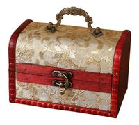 ZWEquipint Scatola portaoggetti in legno jacquard vintage con manico, organizer per gioielli antichi per anelli e collane, contenitore decorativo per armadio per piccoli gingilli (B)