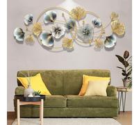 ZWESKUX Decorazione da Parete in Metallo Arte da Parete in Metallo per Soggiorno, Foglie Blu Oro realizzate a Mano Scultura dimensionale 3D in Metallo Decorazione della Parete di casa, 48 Pollici