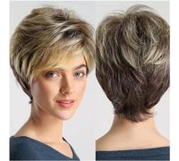 ZWESKUX Parrucca Morbide e Corte con Taglio a Pixie per Donne Bianche Radice Scura Ombre Bionde Marroni Sintetiche Capelli Corti Strati Naturali