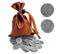 ZWGParty 100 monete pirati argentate, gettoni nautici per giochi di ruolo e | Include un sacchetto in pelle PU, 100 gettoni pirati, ideale per caccia al tesoro, feste, giochi da tavolo e giochi di ruolo