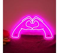 ZWI-player Luce al neon con mani a forma di cuore e dito, luce al neon rosa con dimmer e USB, decorazione da parete a LED per amanti della musica, camera da letto, sala giochi, bar, feste, matrimoni
