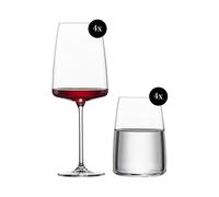 Zwiesel Glas Vivid Senses - Set di 8 bicchieri da vino e acqua, in confezione regalo, 535 ml, 500 ml, lavabili in lavastoviglie