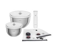 ZWILLING Fresh & Save BOWLS - Set di 9 pezzi per sottovuoto, ciotola in acciaio inox M-18 cm, lunghezza 24 cm, sacchetto pompa