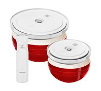 ZWILLING Fresh & Save BOWLS Set di ciotole con pompa e coperchi per sottovuoto, 5-pz. / 18/24 cm / M/L, ciliegia / bianco