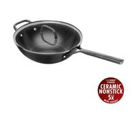ZWILLING Milano Wok con coperchio in vetro - 30 cm, alluminio, CERAFORCE Titanium