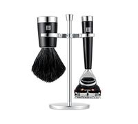 ZWILLING Set di rasoi con rasoio (3 pezzi con pennello da barba e supporto, adatto alle lame Gilette Fusion, set regalo), nero