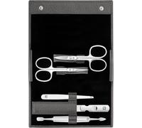 ZWILLING Set manicure (5 pezzi, cura delle unghie e pedicure con custodia in vera pelle con forbici per unghie e forbici per cuticole), acciaio inox lucido, antracite