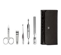 ZWILLING Set manicure, 5 pezzi, per la cura delle unghie di mani e piedi, custodia in vera pelle, acciaio inox lucido, edizione coccodrillo, nero