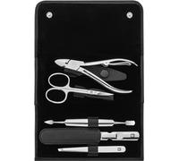 ZWILLING Set manicure, 5 pezzi, set per la cura e la pedicure delle unghie con custodia in vera pelle e tronchesine per unghie, acciaio inox lucido, nero