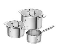 ZWILLING TrueFlow Set di pentole, 3 Pezzi, Acciaio inox, Con fori integrati nel coperchio, Anche per piani a induzione, Argento