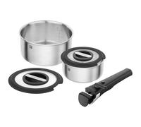 ZWILLING Unlock Set di 5 pentole (pentola 20 cm + 16 cm, manico rimovibile, 2 coperchi in vetro), impilabile, in acciaio Inox, per tutti i tipi di piano cottura, adatto a induzione