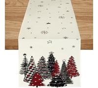 ZWJD Runner Da Tavola Natalizio 40x180 Moderno Nero E Rosso Con Alberi Di Natale E Fiocchi Di Neve, Decorazione Festiva Per Tavolo Invernale, Ideale Per Feste, Sala Da Pranzo E Soggiorno