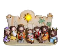 ZWMBYN Set di 11 pezzi Presepi di Natale per interni, set di presepe natalizio con mangiatoia in miniatura con luce, figurine religiose della nascita di Gesù da tavolo per regalo di Natale per bambini