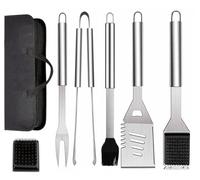ZWMYF - Set di 7 utensili per barbecue in acciaio inox, con borsa per il trasporto, spatola, pinze e forchetta, accessori per barbecue, cucina all'aperto e campeggio