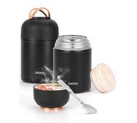 ZWOOS Termos per Alimenti 850 ml, Contenitore Termico per Alimenti Caldi con Maniglia, Portavivande Termico Acciaio Inossidabile con Cucchiaio, per Zuppa, Pasta (Nero)