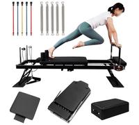 ZWQOZ Letto Pilates Multifunzionale, Set Pilates Reformer Pieghevole, Attrezzatura Professionale for Esercizi Fitness con Sit Box + Trampolino for Palestra Domestica