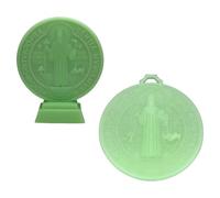 ZWTPGKRD 2 medaglie con croce Benedetto da 12,7 cm, con luce verde scuro, decorazione per la casa o l'auto, simbolo religioso