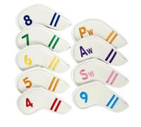 ZWTPGKRD 9Pcs Golf Head Cover Spessa Sintetico PU Pelle Ferro Copertura con Grande Numero per Collo Lungo Club Headcovers Maniche