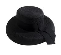 ZWTPGKRD Cappello da sole da donna per attività all'aperto con nastro nero decorazione cappello di paglia per sole donna spiaggia mare, Nero , Taglia unica