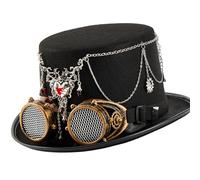 ZWTPGKRD Cappello teatrale punk ingranaggi metallici mobili accessori meccanici e occhiali vintage staccabili per feste in costume cappello a cilindro per Halloween
