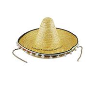 ZWTPGKRD Mexicanos Sombrero Cappello di paglia fatto a mano, stile hawaiano, cappello di paglia con pompon bianchi