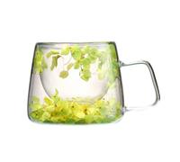 ZWTPGKRD Tazza di vetro da 200 ml con fiore reale pratico isolato tazze per bevande a doppio strato caffè resistenti al calore bicchieri per ufficio