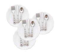 ZWWAAZHF Set da tavola in miniatura per case delle bambole in scala 1/12, con piatti e posate, decorazione da cucina in miniatura, 4 pezzi