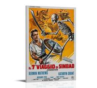 ZWWHUG Tela artistica da parete con scritta "The 7th Voyage of Sinbad", decorazione artistica da parete per camera da letto, soggiorno, camera da letto, con cornice, stile 50 x 75 cm