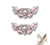 ZWWOGE 1 Paio di Fermascarpe con Strass Argento e Cristalli Rosa & Trasparenti Gioiello Brillante per Scarpe da Sera & Matrimonio Decorazione Elegante per Scarpe Donna set portachiavi