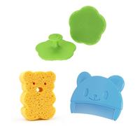 ZWWOGE 2 pettine neonato+1 spugna neonato,pettine crosta lattea neonato,Spazzola e Pettine Neonato,Pazzola per Bambini In Silicone Adatto Per Il Massaggio Del Cuoio Capelluto Del Neonato(Blu giallo)
