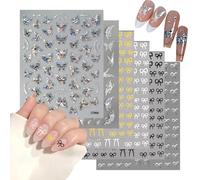 ZWWOGE 4 Adesivi per Unghie a Fiocco & 2 a Farfalla in Bianco/Nero/Rosa - Decorazioni per Unghie 3D Autoadesive per Design Creativi - Perfetti per Nail Art e Come Accessori per Unghie