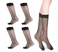 ZWWOGE 4 Paia Gambaletti Donna Elevata Elasticità Gambaletto Donna Trasparente Nero Confortevole Traspirante Indossabile Senza Pressione Nylon Calze Nere Donna Taglia Unica