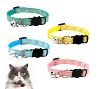 ZWWOGE 4 pezzi collare gatto con chiusura di sicurezza, collare per gatti regolabile e riflettente con campana, luna e stella, giallo, blu, verde, rosa