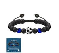 ZWWOGE Bracciale Calcio Bambino e Ragazzo 8-12 Anni, Pietre Naturali Onice e Occhio di Tigre Blu, Braccialetto Regolabile con Cartolina Motivazionale, Idea Regalo per Bambini