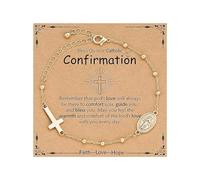 ZWWOGE Bracciale in dorato con ciondolo a forma di croce e rotondo, regalo per la comunione, regalo il battesimo, bracciale con croce in dorato per donne e uomini