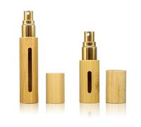 ZWWOGE Set di 2 Atomizzatori Profumo Ricaricabili 5ml e 10ml, Flacone Spray Vuoto in Bambù con Finestra, Mini Porta Profumo da Viaggio per Borsetta