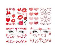 ZWWOGE Set di 5 Strass Viso Adesivi con Glitter, Cuori e Strass Rossi - Gioielli da Carnevale per Costume di Amore, Costume Cuore e Travestimento Festivo Donna