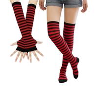 ZWWOGE Set di Calze e Collant a Righe Bianche e Rosso-Nere per Donna Calze Alte Elastiche Sopra il Ginocchio e Calze alla Coscia Calze a Righe Cálide per l'Inverno e la Stagione Fredda gommini