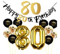 ZWWsullo Decorazione per compleanno, colore nero, oro, set decorativo per 80 compleanno, con festone per 80 compleanno, decorazione per 80 compleanno, decorazione per uomo e donna