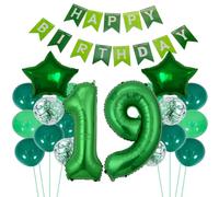 ZWWsullo Palloncini con numero 19 verde Happy Birthday Ghirlanda palloncini 19° compleanno verde con ghirlanda Happy Birthday 19 anni decorazione verde XXXL gigante palloncini in pellicola 19