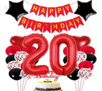 ZWWsullo Palloncino per 20° compleanno, ragazza, decorazione di compleanno per bambine 20 anni, decorazione per 20° compleanno, ragazza, ragazzo, rosso, nero, decorazione per compleanno