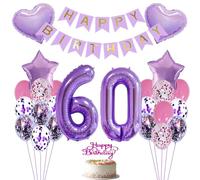 ZWWsullo Palloncino per 60 compleanno, in pellicola, decorazione per anni, compleanno, decorazione per ragazze, palloncini viola, Happy Birthday, 60 pezzi, decorazione di compleanno, viola