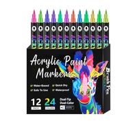 zwxqe Acrylic Paint Markers, Double Tip Pens Set, Fade-Resistant Permanent Ink, Smooth Flow Design, 12 colori, for Paper, Glass, Wood, Canvas, Ceramic, Crafts 2.27 Inches